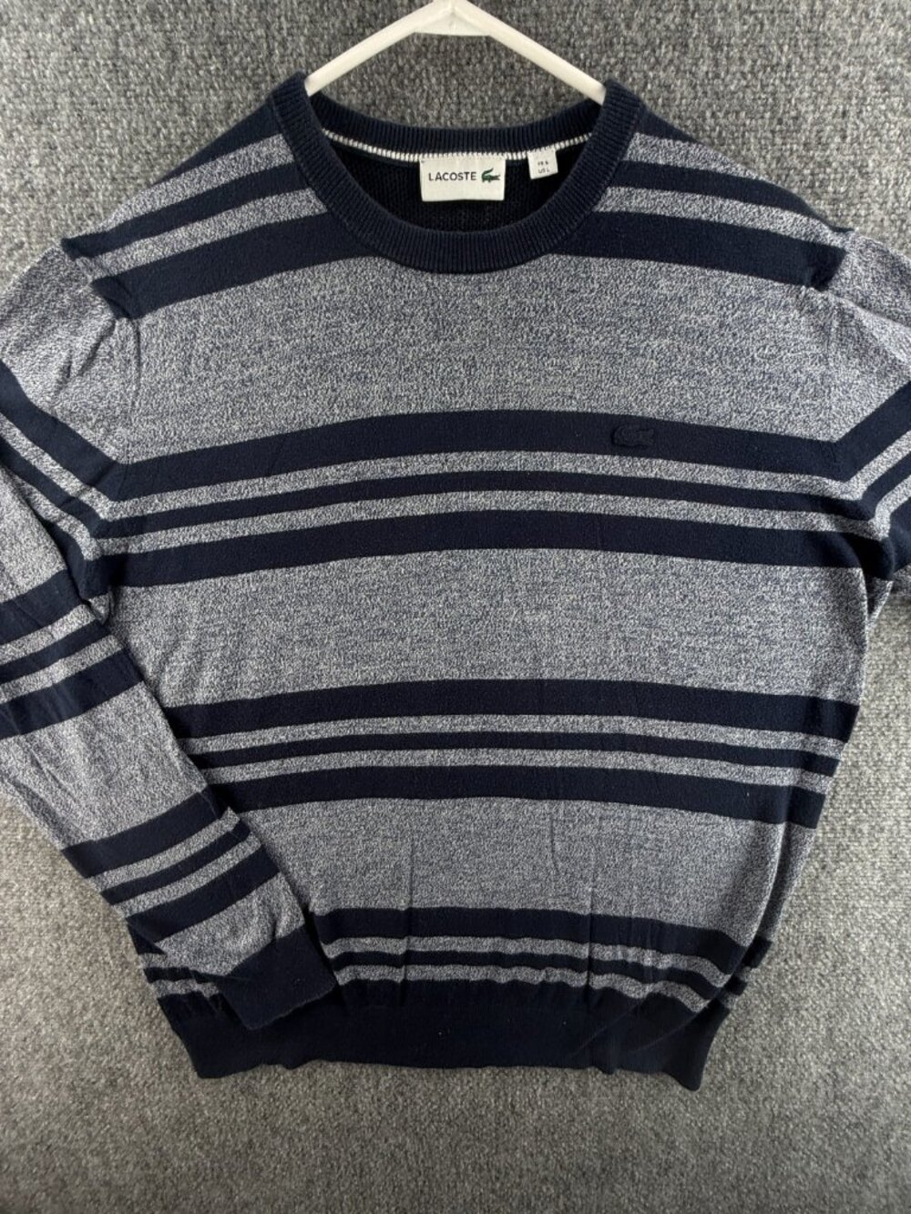 Lacoste Men Sweater Pullover Croc Logo Blue Striped Size Large Knit Long Sleeve